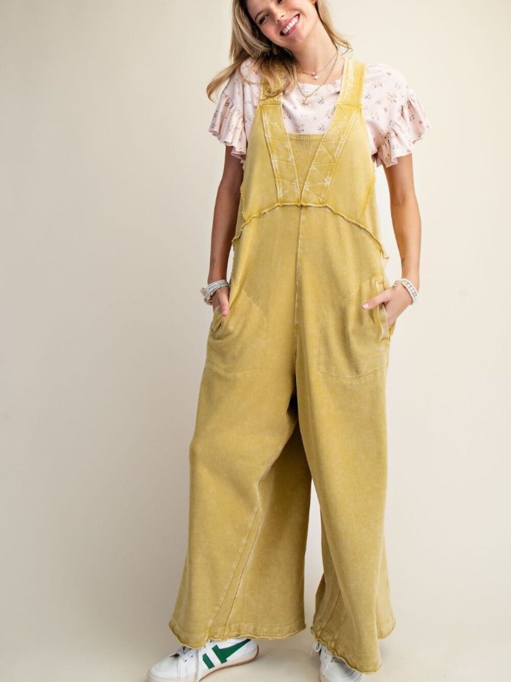 EASEL WASHED SOFT TERRY KNIT JUMPSUIT 100% COTTON